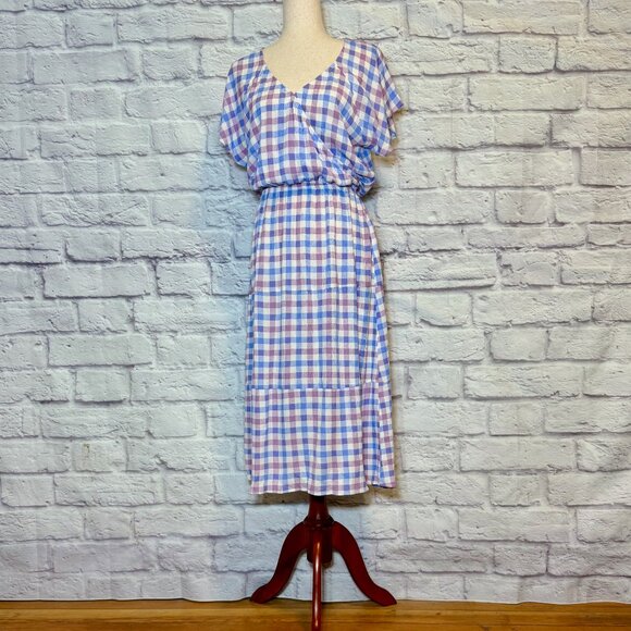 Market & Spruce Gingham Blouson Tiered Midi Dress - Picture 1 of 4